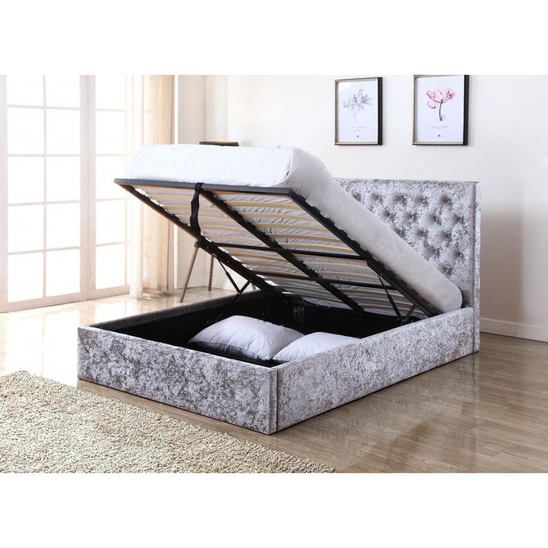 Yasmin Storage Crushed Velvet King Size Bed Silver Image 1